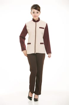 Wear clothing occupation Chinese waiters in white background