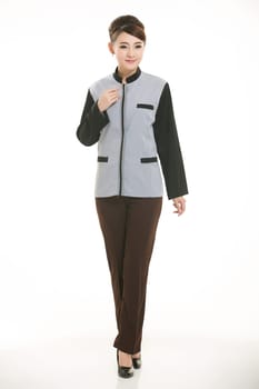 Wear clothing occupation Chinese waiters in white background