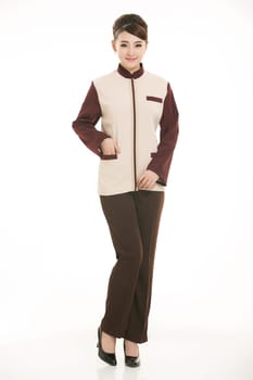 Wear clothing occupation Chinese waiters in white background