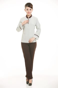 Wear clothing occupation Chinese waiters in white background