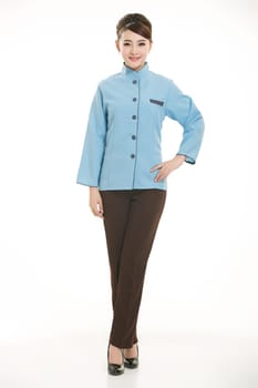 Wear clothing occupation Chinese waiters in white background