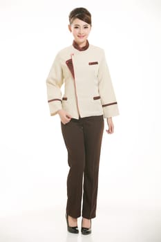 Wear clothing occupation Chinese waiters in white background