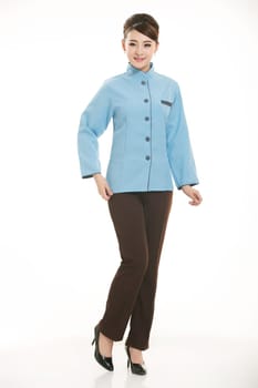 Wear clothing occupation Chinese waiters in white background