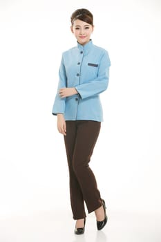 Wear clothing occupation Chinese waiters in white background