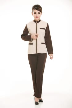 Wear clothing occupation Chinese waiters in white background