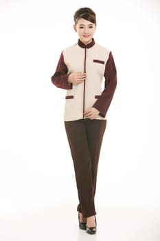 Wear clothing occupation Chinese waiters in white background