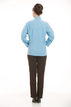 Wear clothing occupation Chinese waiters in white background