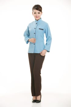 Wear clothing occupation Chinese waiters in white background
