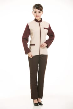 Wear clothing occupation Chinese waiters in white background