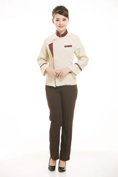 Wear clothing occupation Chinese waiters in white background