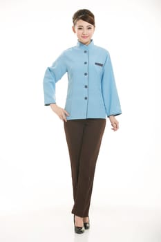 Wear clothing occupation Chinese waiters in white background