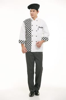 Wear clothing occupation Chinese waiters in white background