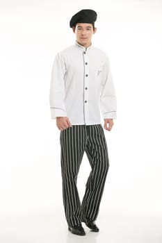 Wear clothing occupation Chinese waiters in white background