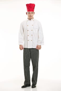 Wear clothing occupation Chinese waiters in white background