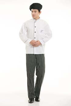 Wear clothing occupation Chinese waiters in white background