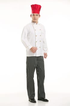 Wear clothing occupation Chinese waiters in white background