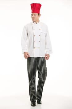 Wear clothing occupation Chinese waiters in white background