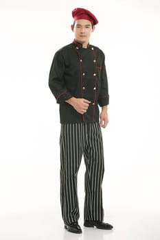 Wear clothing occupation Chinese waiters in white background