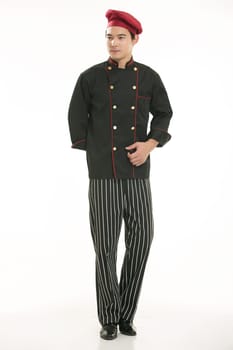 Wear clothing occupation Chinese waiters in white background