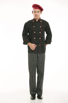 Wear clothing occupation Chinese waiters in white background