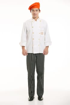 Wearing all kinds of clothing chef dietitian in front of white background