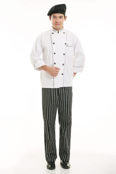 Wearing all kinds of clothing chef dietitian in front of white background