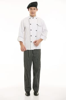 Wearing all kinds of clothing chef dietitian in front of white background