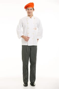 Wearing all kinds of clothing chef dietitian in front of white background
