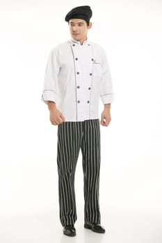 Wear clothing occupation Chinese waiters in white background