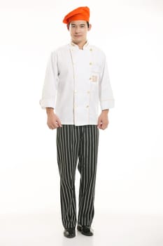 Wearing all kinds of clothing chef dietitian in front of white background