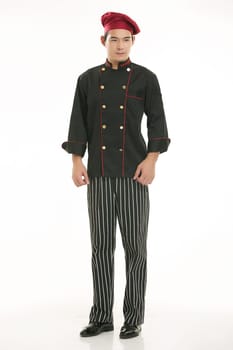 Wearing all kinds of clothing chef dietitian in front of white background