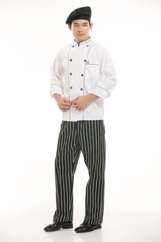 Wear clothing occupation Chinese waiters in white background
