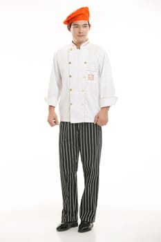 Wearing all kinds of clothing chef dietitian in front of white background