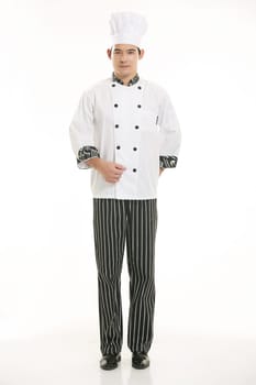 Wearing all kinds of clothing chef dietitian in front of white background
