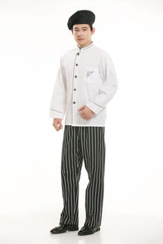 Wear clothing occupation Chinese waiters in white background