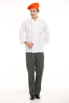 Wearing all kinds of clothing chef dietitian in front of white background