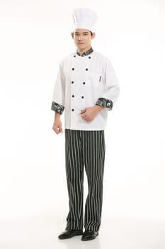 Wearing all kinds of clothing chef dietitian in front of white background