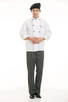 Wearing all kinds of clothing chef dietitian in front of white background