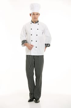 Wearing all kinds of clothing chef dietitian in front of white background