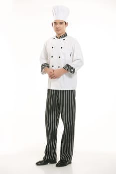 Wearing all kinds of clothing chef dietitian in front of white background