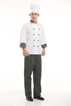 Wearing all kinds of clothing chef dietitian in front of white background