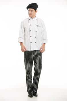 Wearing all kinds of clothing chef dietitian in front of white background