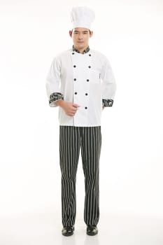 Wearing all kinds of clothing chef dietitian in front of white background