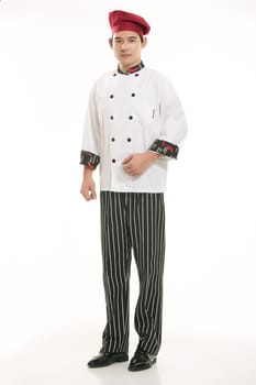 Wearing all kinds of clothing chef dietitian in front of white background