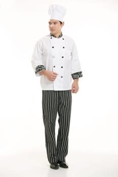 Wearing all kinds of clothing chef dietitian in front of white background