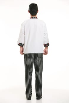 Wearing all kinds of clothing chef dietitian in front of white background