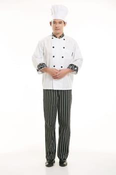 Wearing all kinds of clothing chef dietitian in front of white background