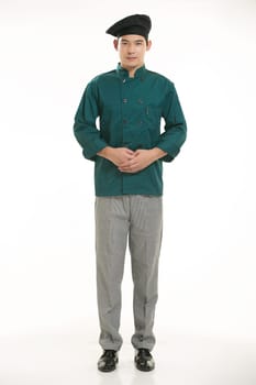 Wearing all kinds of clothing chef dietitian in front of white background