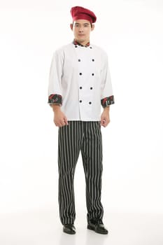 Wearing all kinds of clothing chef dietitian in front of white background