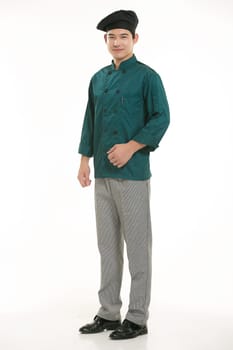 Wearing all kinds of clothing chef dietitian in front of white background